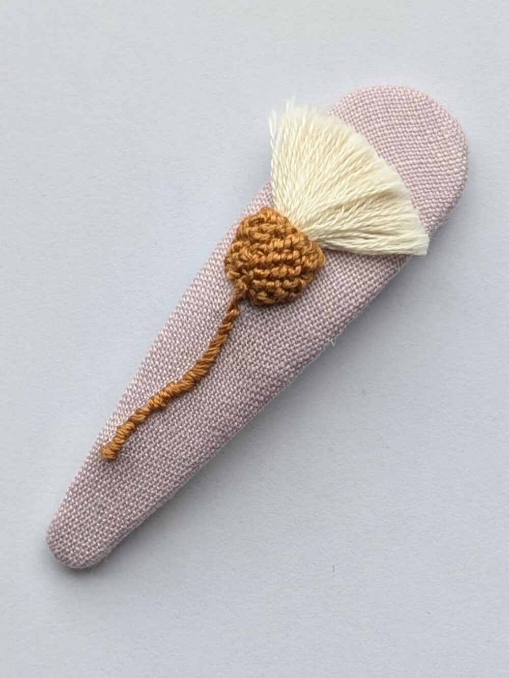 New Cream Thistle Flower hand embroidered linen cotton large handmade hair clip